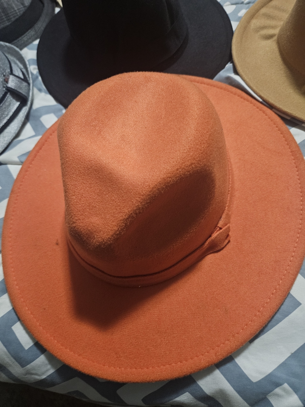 Orange Wide-Brim Felt Fedora Hat
